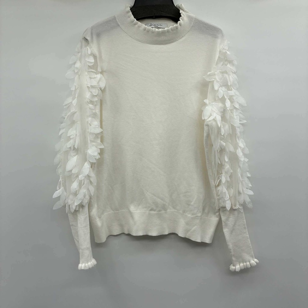 Siani Milano Women's XL White Sweater 3D Petal Sleeve Textured Knit Top